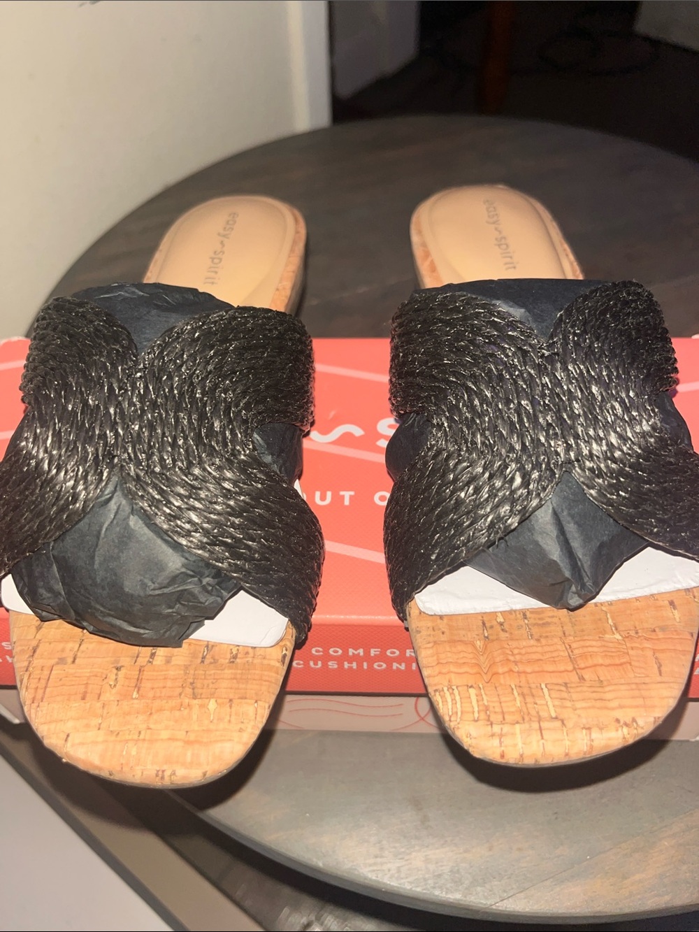 Skechers Black Braided Cork-Style Slide Mules